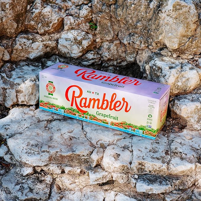 AUTX RAMBLER Sparkling Water, Texas Limestone Mineral Blend, Grapefruit Flavor, 12-Ounce Cans, 12-Pack