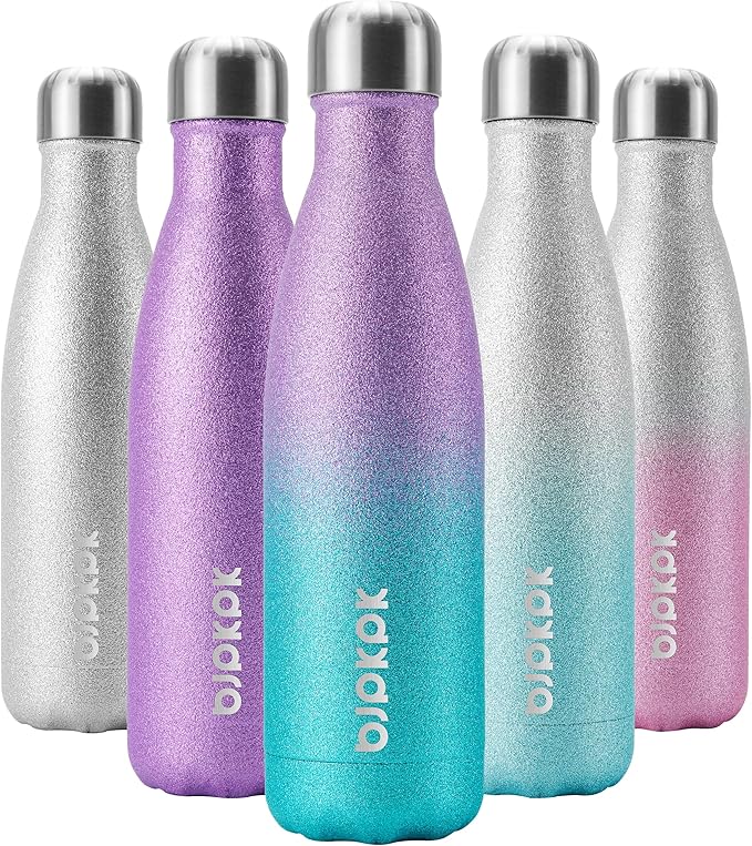 BJPKPK 17oz Insulated Water Bottles Stainless Steel,Sports Water Bottles Keep Cold for 24 Hours and Hot for 12 Hours,BPA Free,Glitter Purple Green