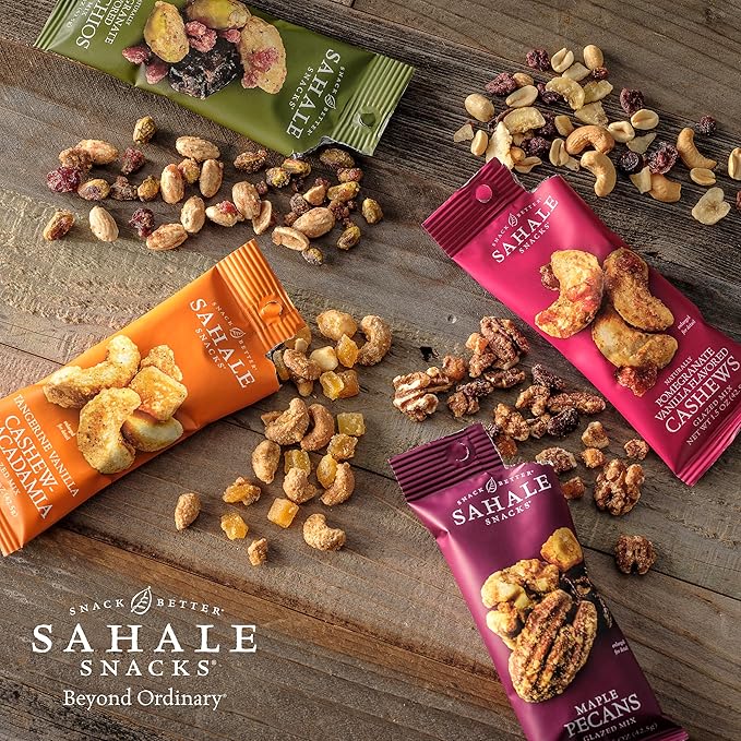 Sahale Snacks Tangerine Vanilla Cashew-Macadamia Glazed Mix,1.5 oz Grab & Go Bags(18 Packs)Dry-Roasted Deluxe Mixed Nuts with Mangoes & Madagascar Vanilla-Non-GMO,Kosher,& Certified Gluten Free Snacks