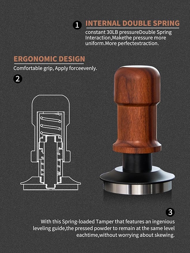 58mm Espresso Tamper, Premium Barista Coffee Tamper with Constant 30lb Calibrated Spring Loaded,Stainless Steel Base and Mahogany Handle.Fits for All 58mm Portafilters,Espresso Accessories